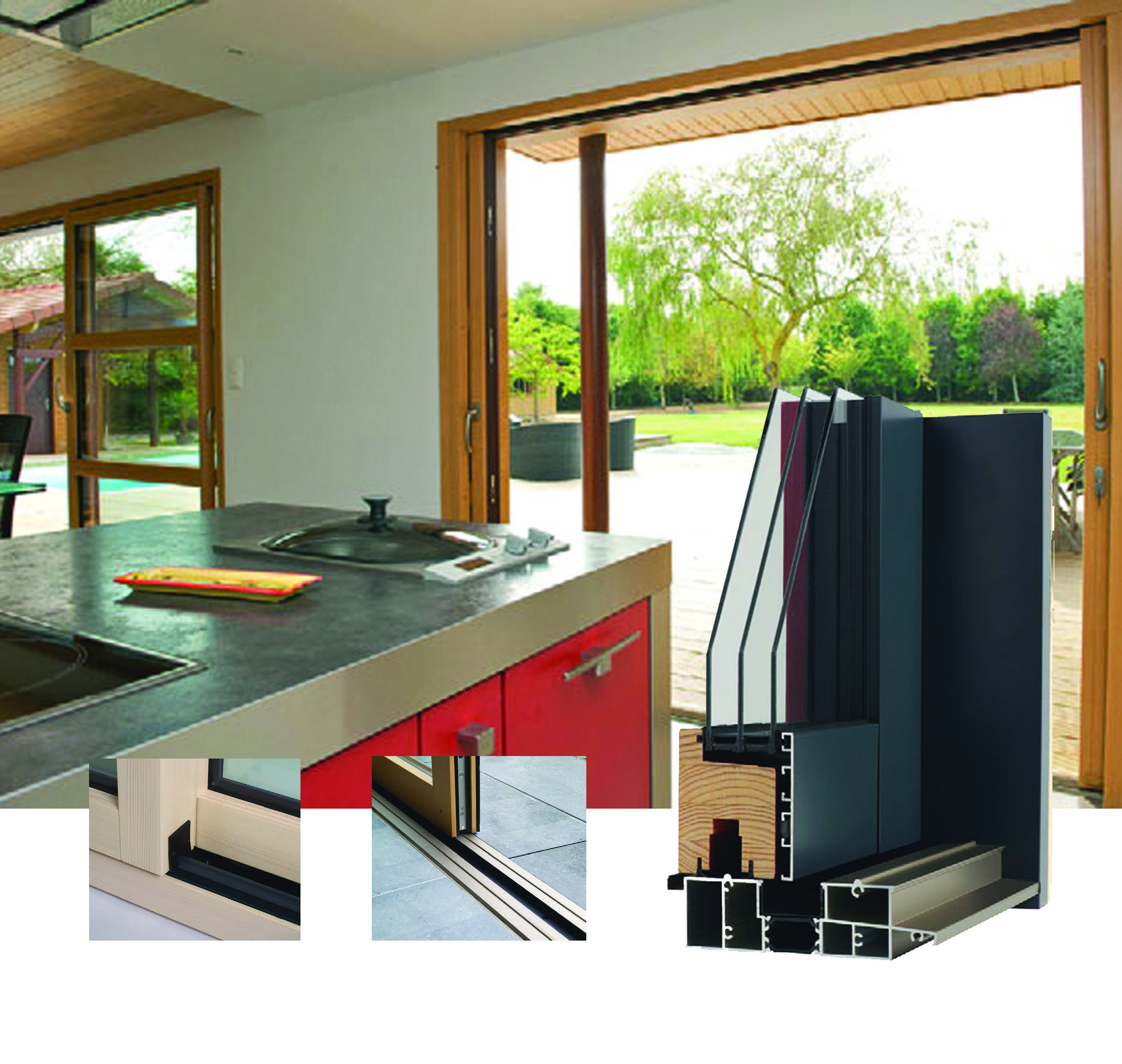 Porte-fenêtre coulissante bois aluminium - Univers Energies